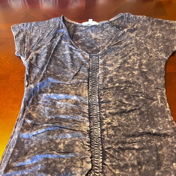 Promesa Womens Blue Acid Wash Ruched Front Short Sleeve Rayon Dress NEW - Picture 3 of 5